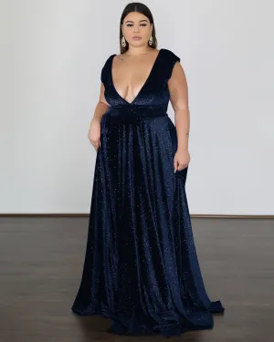 Sabrina Glittery Velvet Gown - Navy Glitter