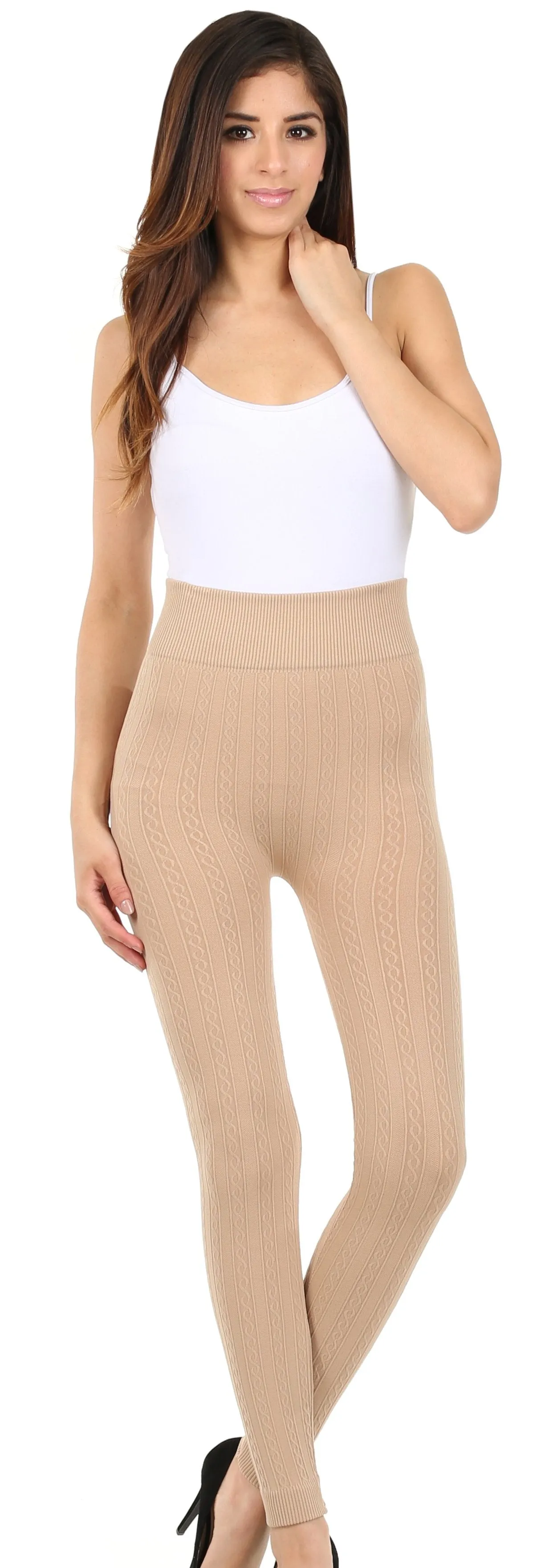 Sakkas Cable Knit Fleece Lined Leggings