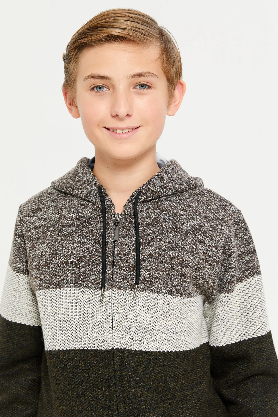 Senior Boys Assorted Cut And Sew Stripe Hoody Cardigan