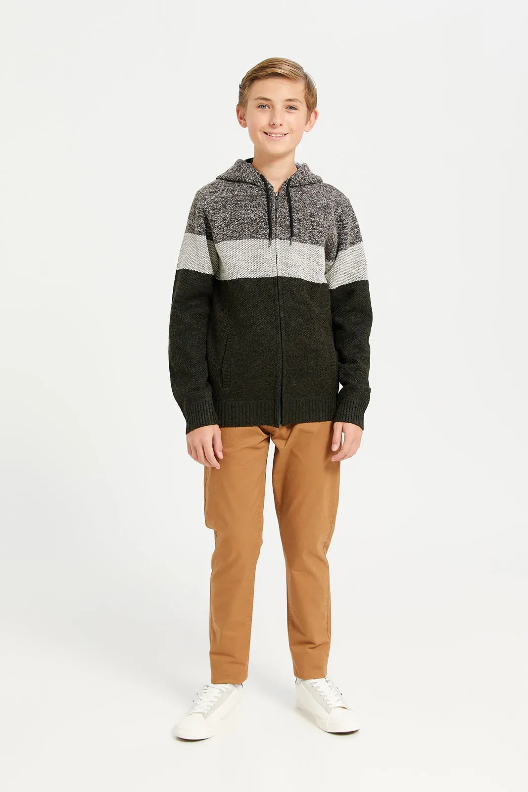 Senior Boys Assorted Cut And Sew Stripe Hoody Cardigan