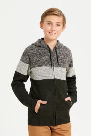 Senior Boys Assorted Cut And Sew Stripe Hoody Cardigan