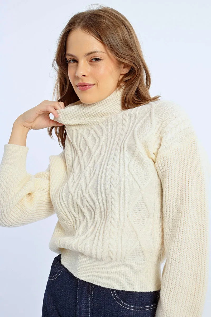 Shimmer Ivory Cable Knit Sweater