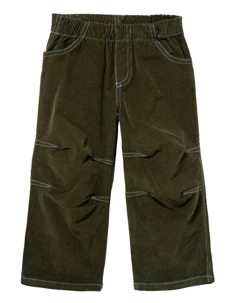 Soft Stretch Cord Pants With Knee Articulation - Contrast Stitch | Army Green