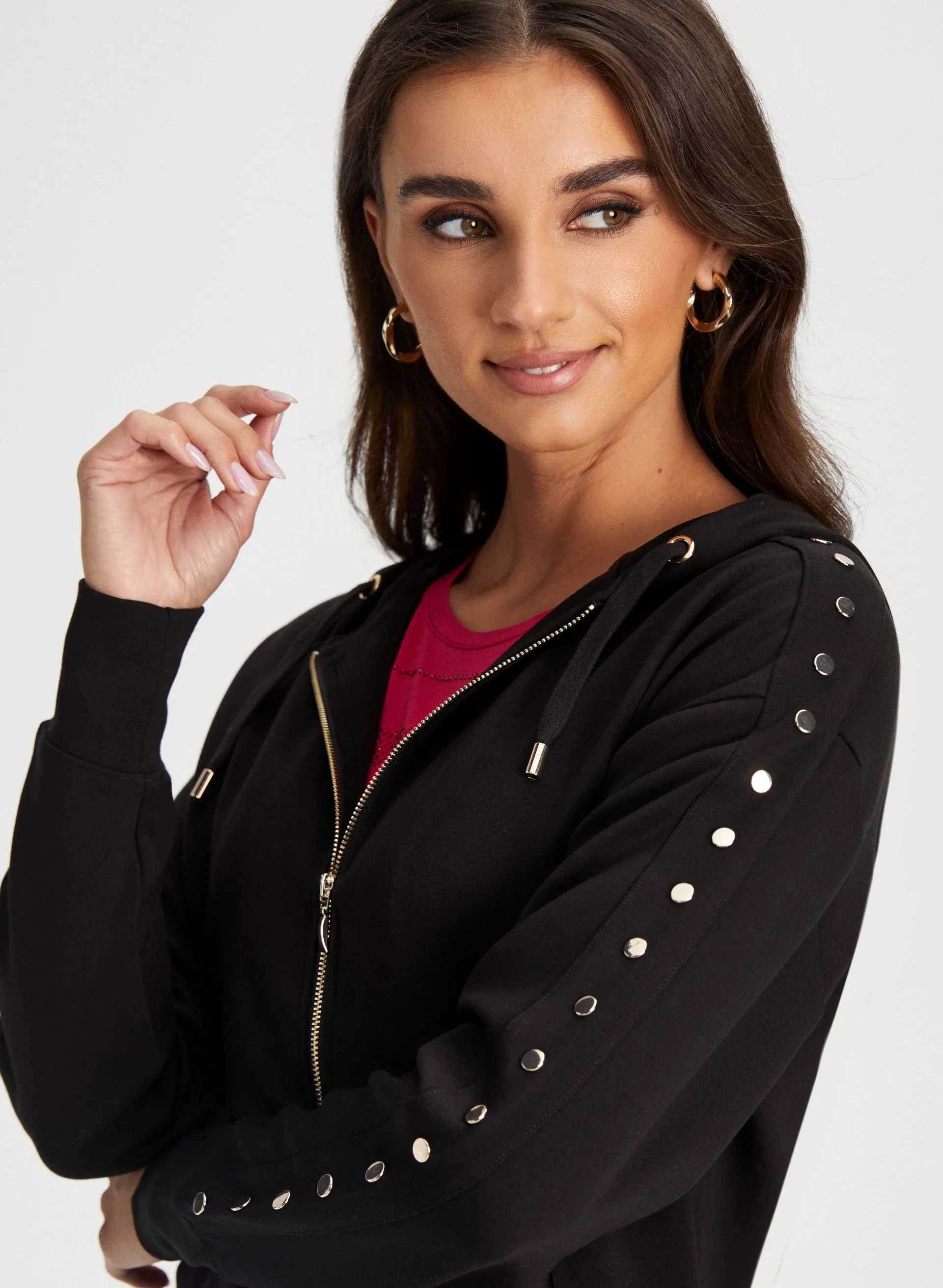 Stud Detail Hooded Cardigan