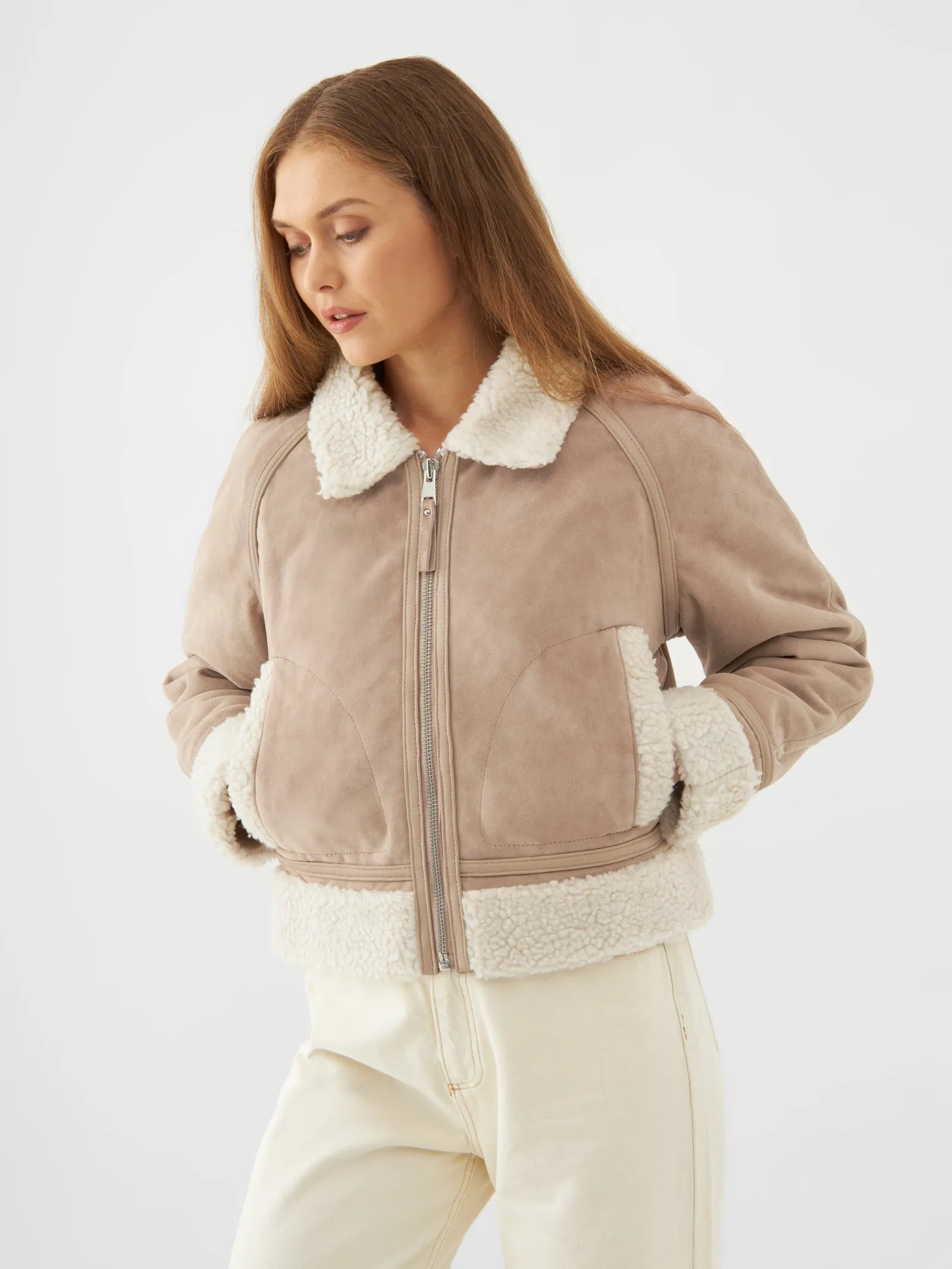 Suede Shearling Cropped Jacket