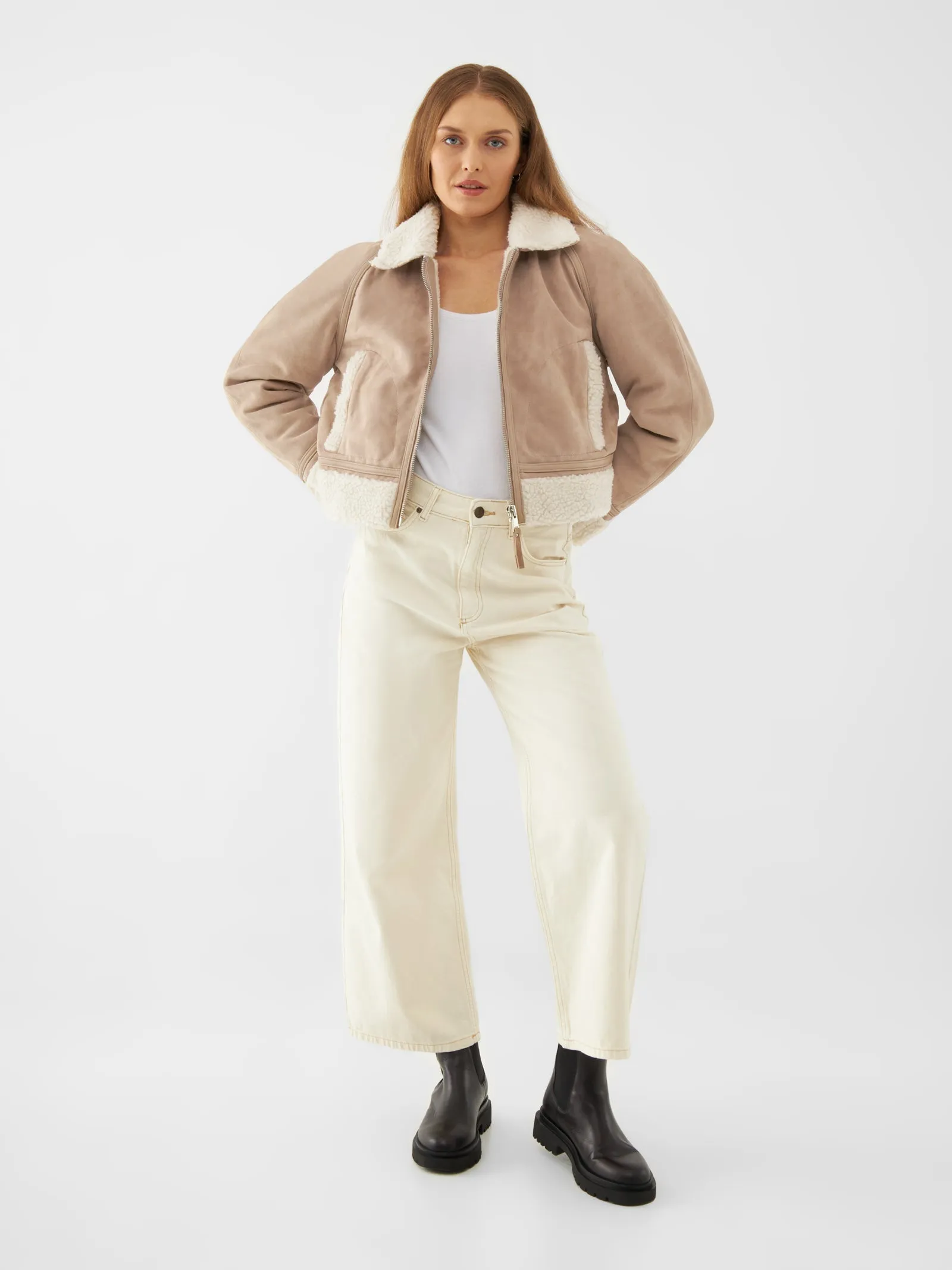 Suede Shearling Cropped Jacket