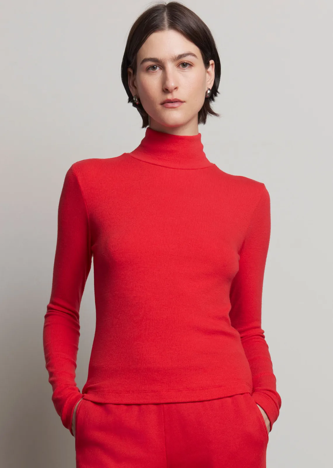 Velvet Helms Rib Mock Neck Top - Ruby