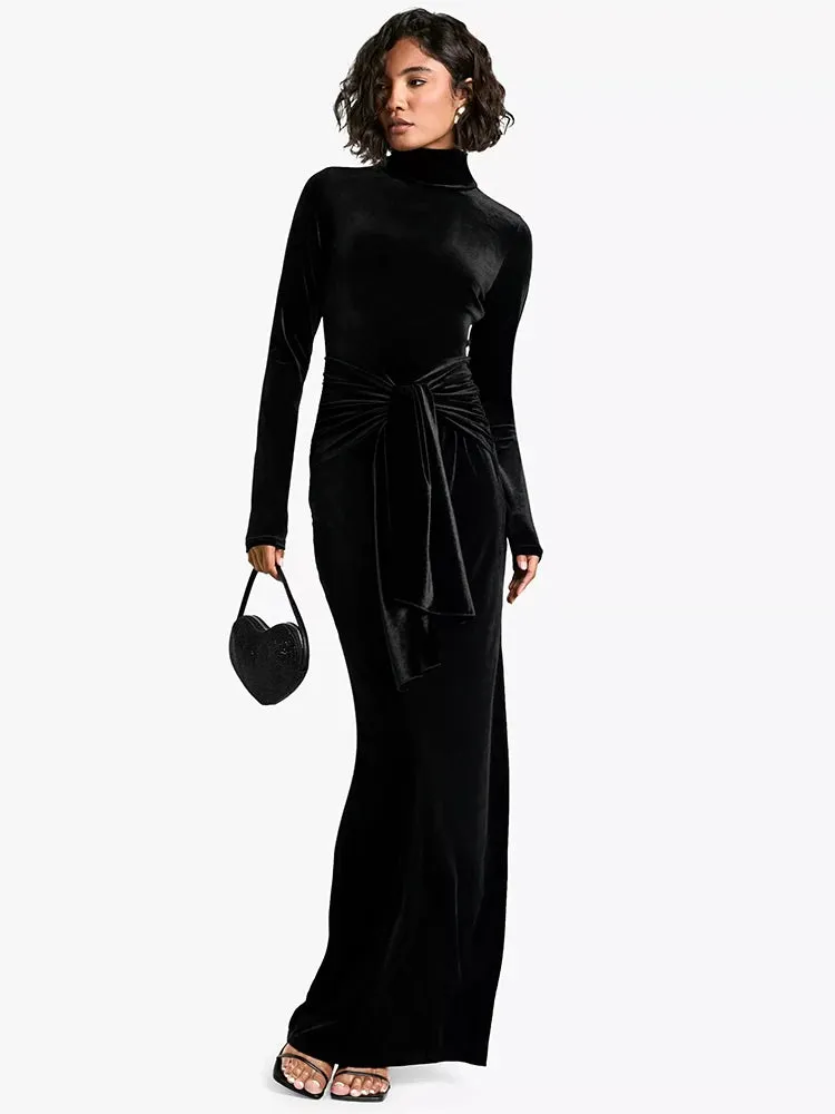 Velvet High Neck Knot Evening Gown for Winter Events