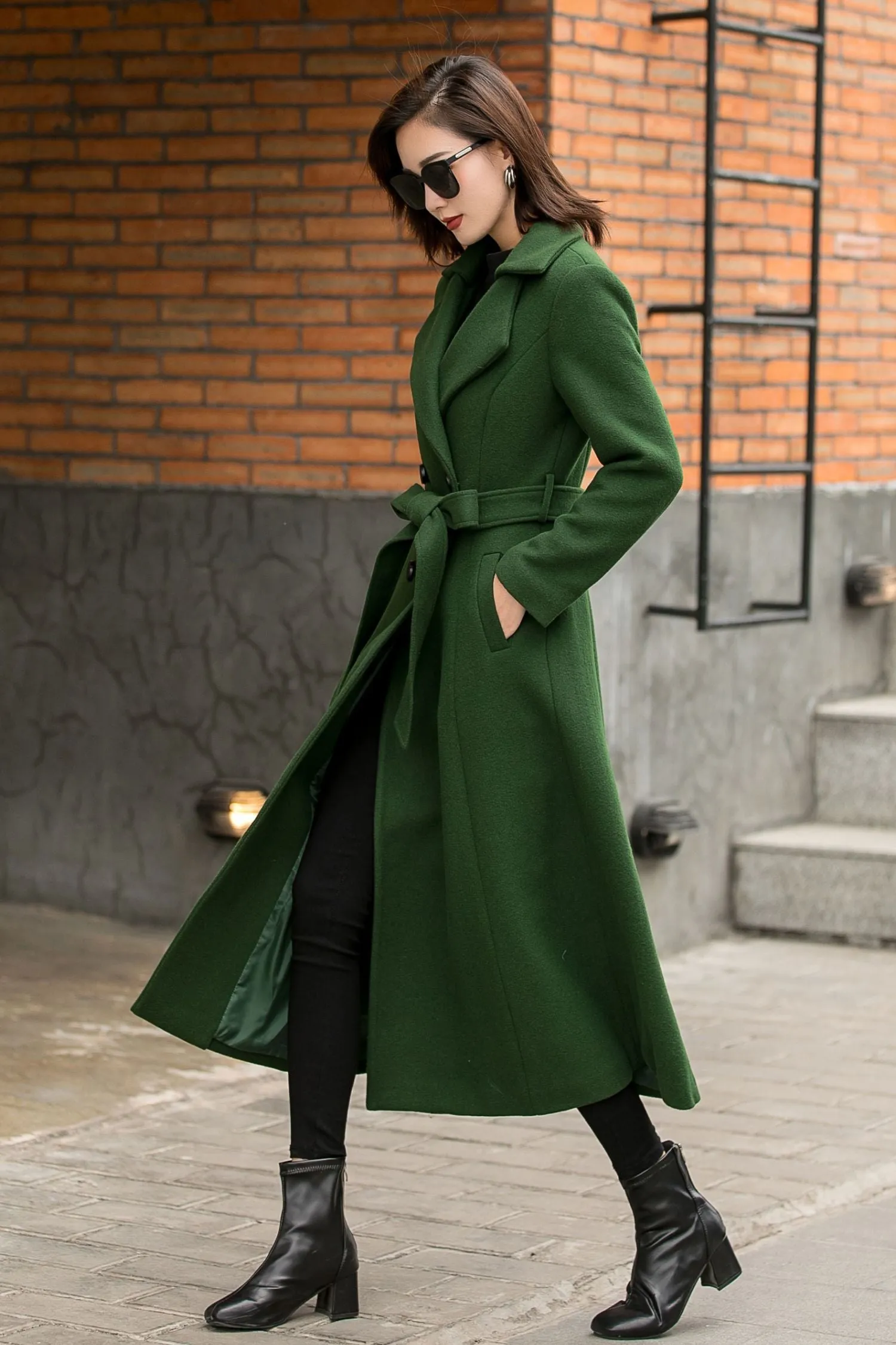 Vintage Inspired Winter Maxi Wool Coat in Green 2842