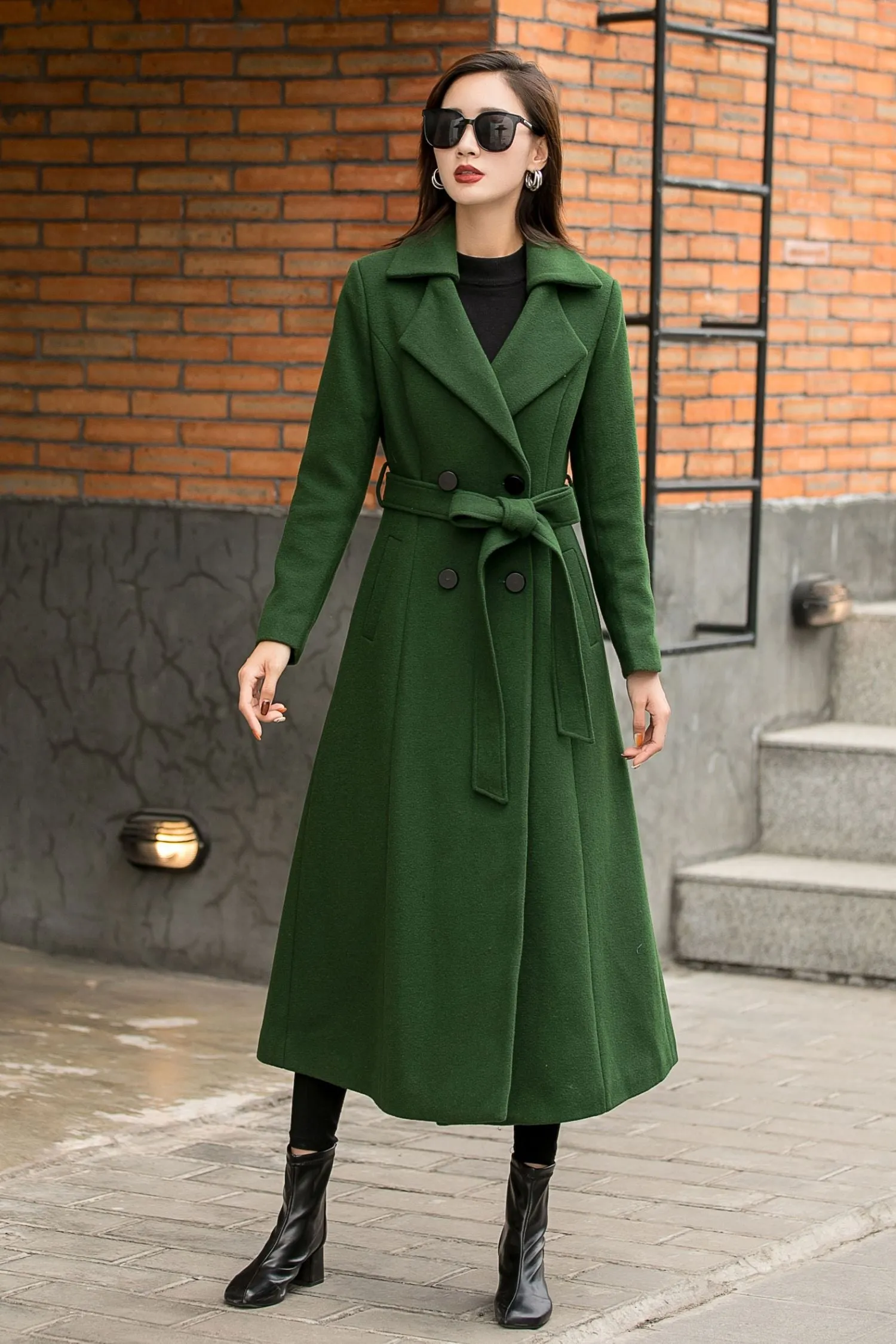 Vintage Inspired Winter Maxi Wool Coat in Green 2842