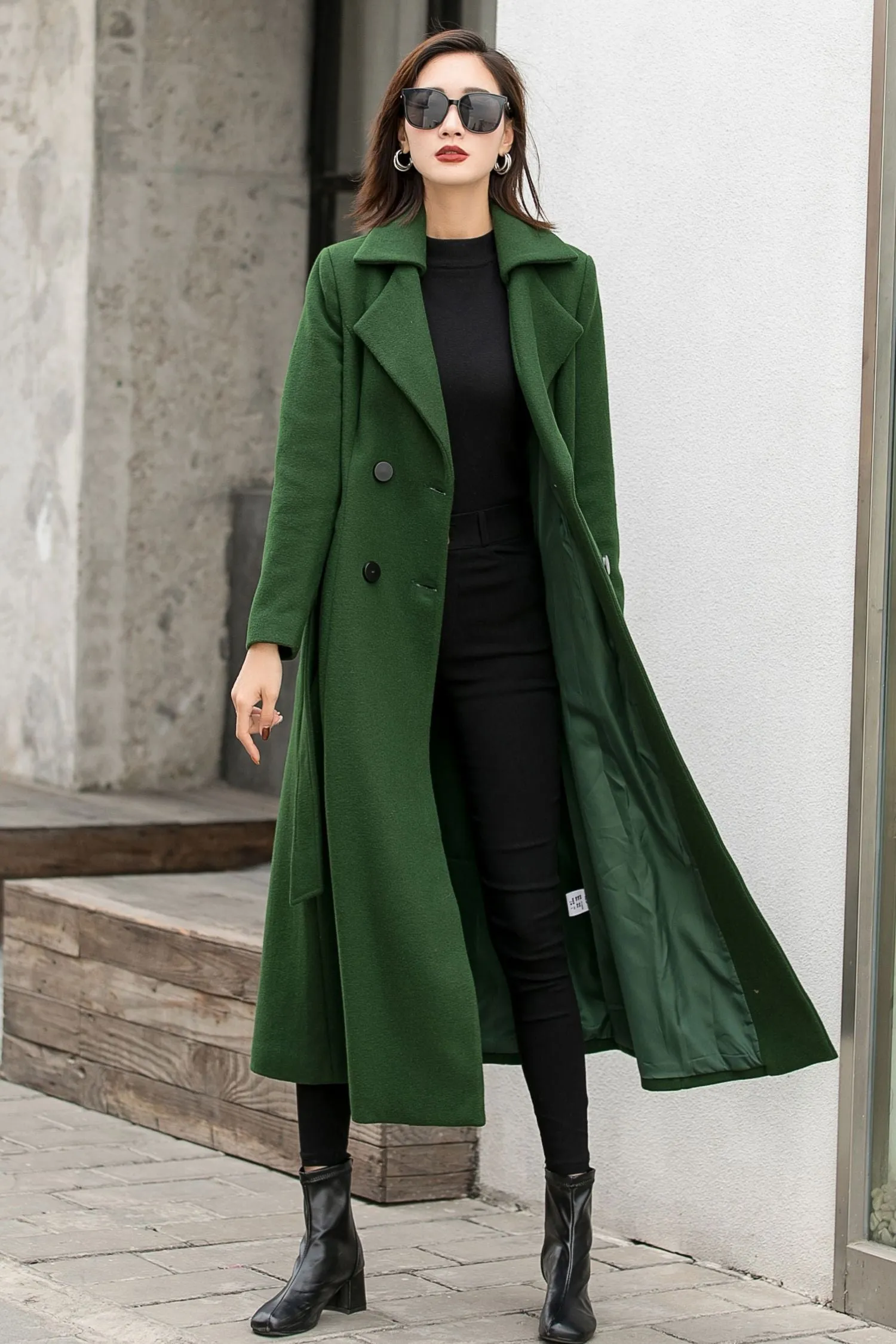 Vintage Inspired Winter Maxi Wool Coat in Green 2842