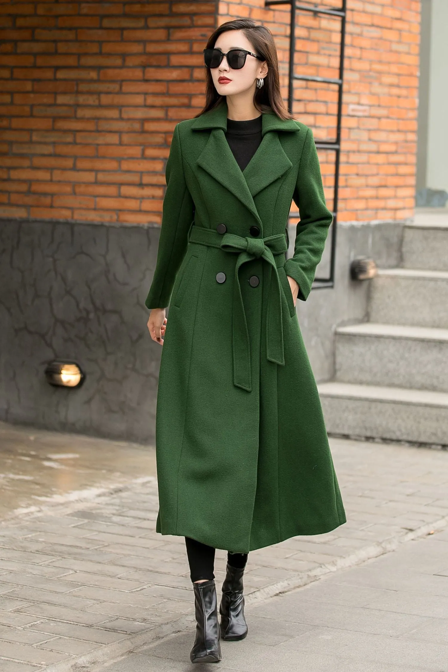 Vintage Inspired Winter Maxi Wool Coat in Green 2842