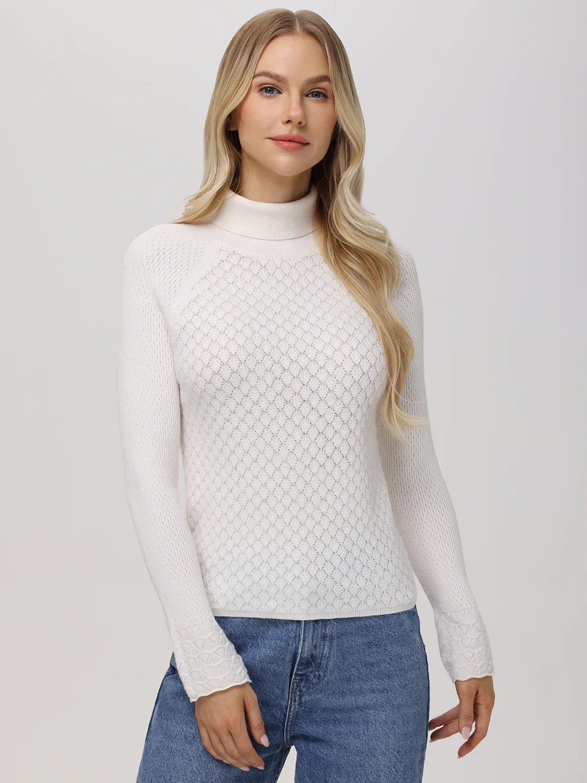 Violet: Lace Stitch Turtleneck Sweater