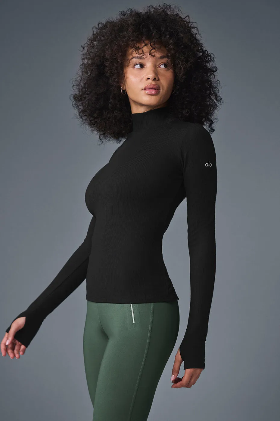 Wellness Rib Mock Neck Long Sleeve - Black