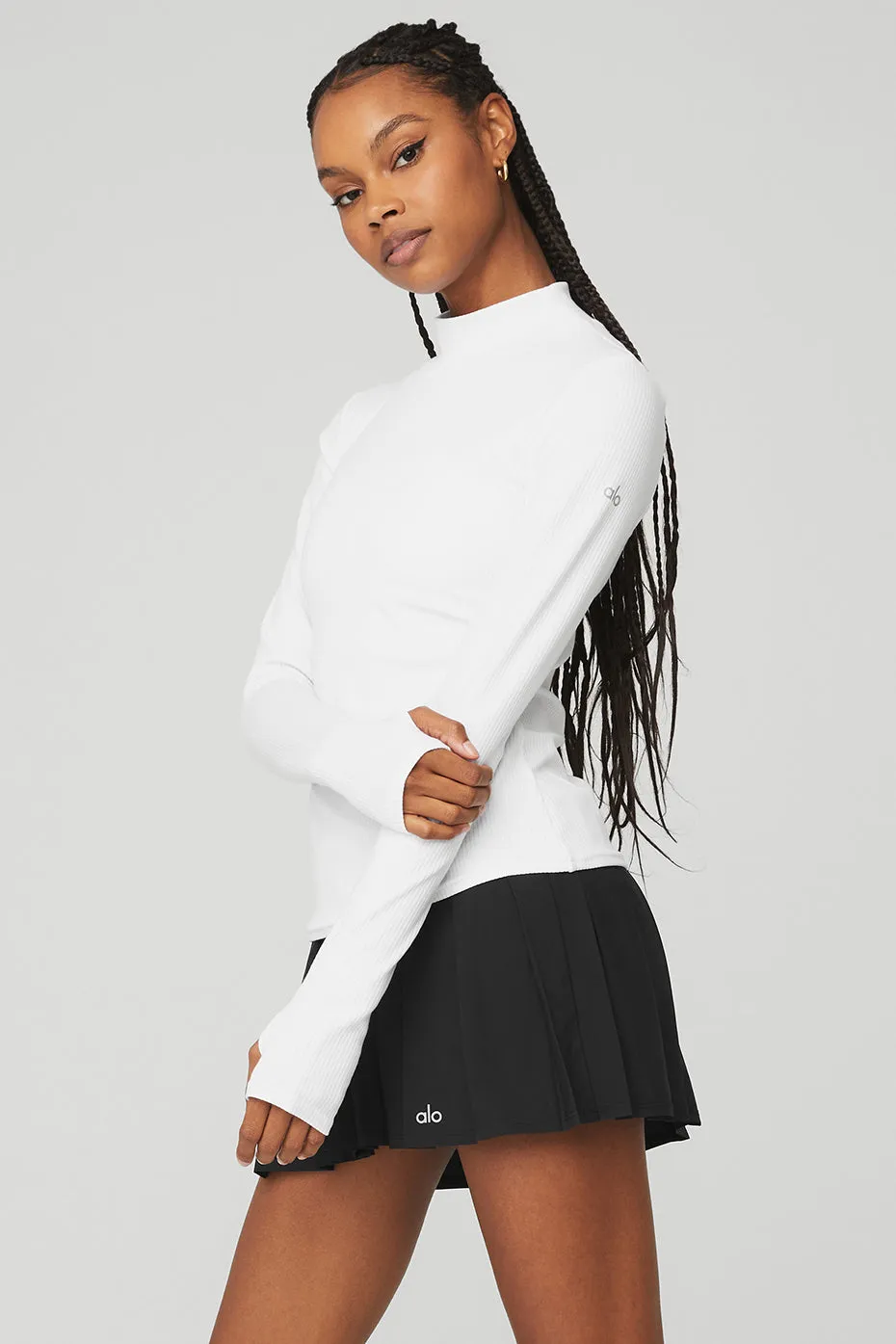 Wellness Rib Mock Neck Long Sleeve - White