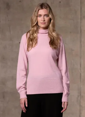 Women's Cinzia Turtle Neck Cashmere Sweater in Light Pink