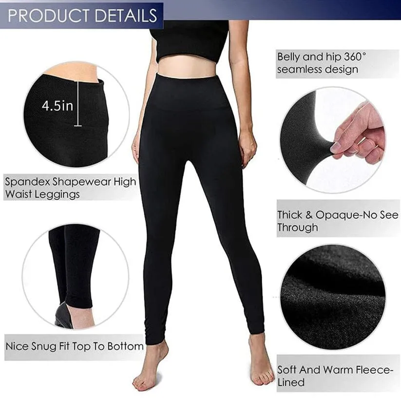 Women's Extra 220g Fleece Leggings High Waist Stretchy Warm Leggings (One Size)