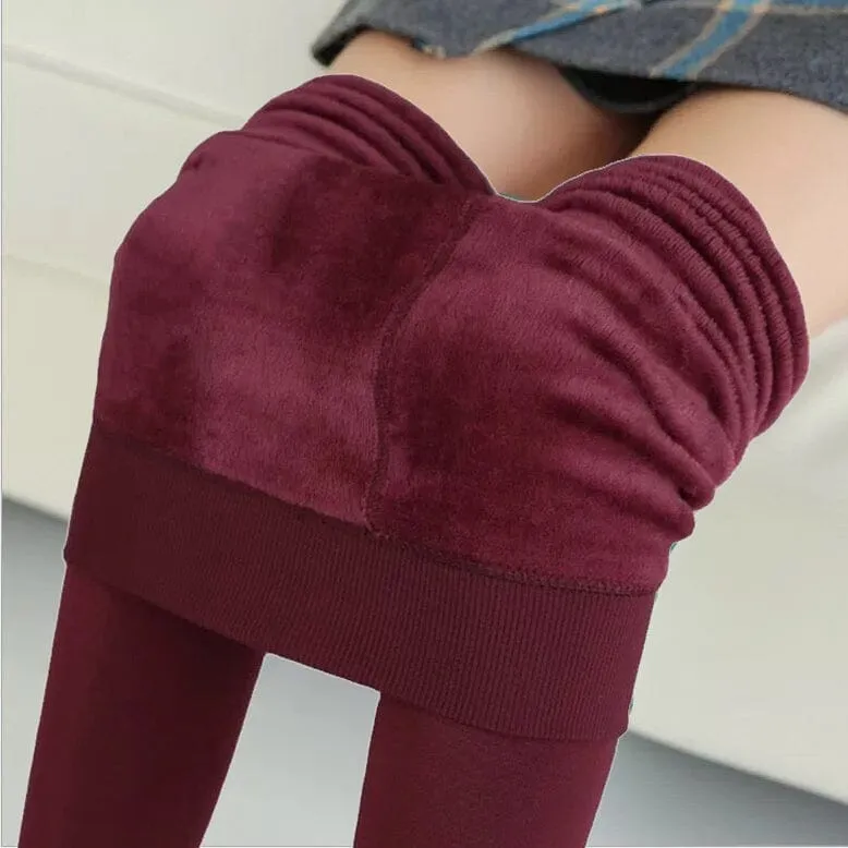 Women's Extra 220g Fleece Leggings High Waist Stretchy Warm Leggings (One Size)