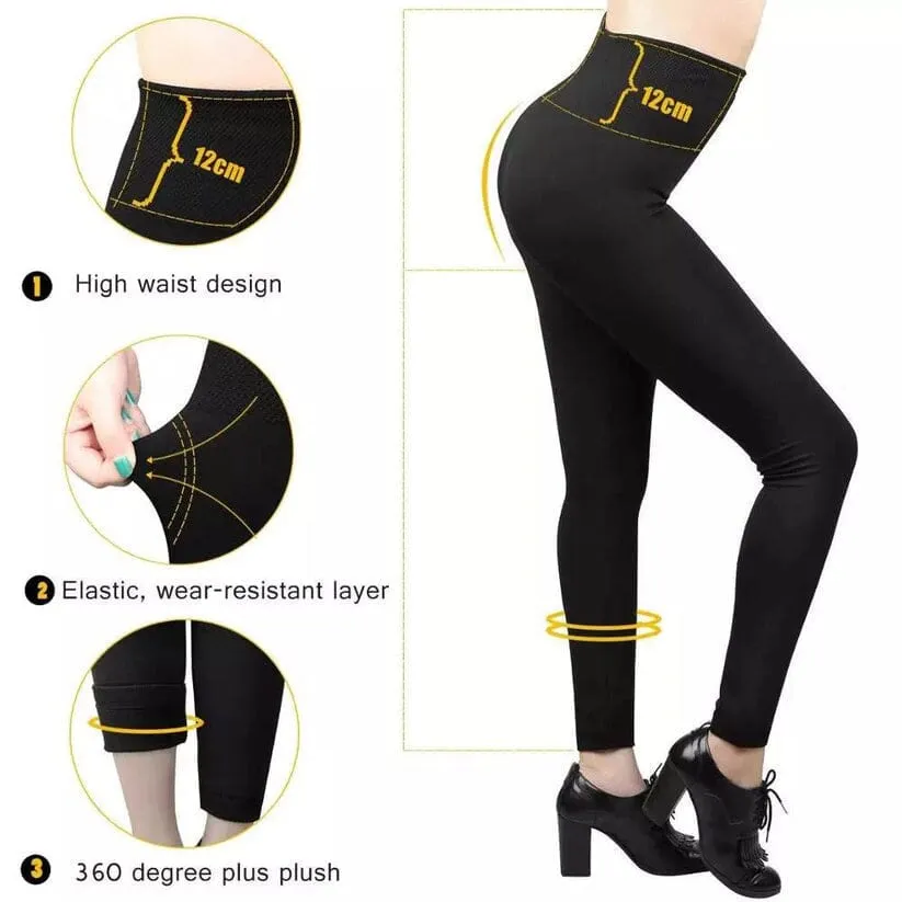 Women's Extra 220g Fleece Leggings High Waist Stretchy Warm Leggings (One Size)