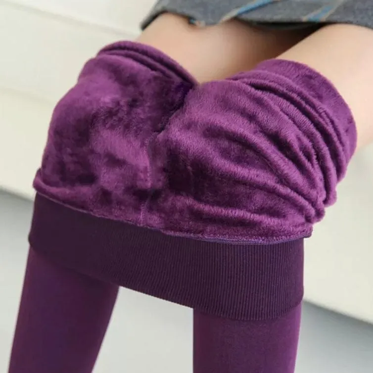 Women's Extra 220g Fleece Leggings High Waist Stretchy Warm Leggings (One Size)