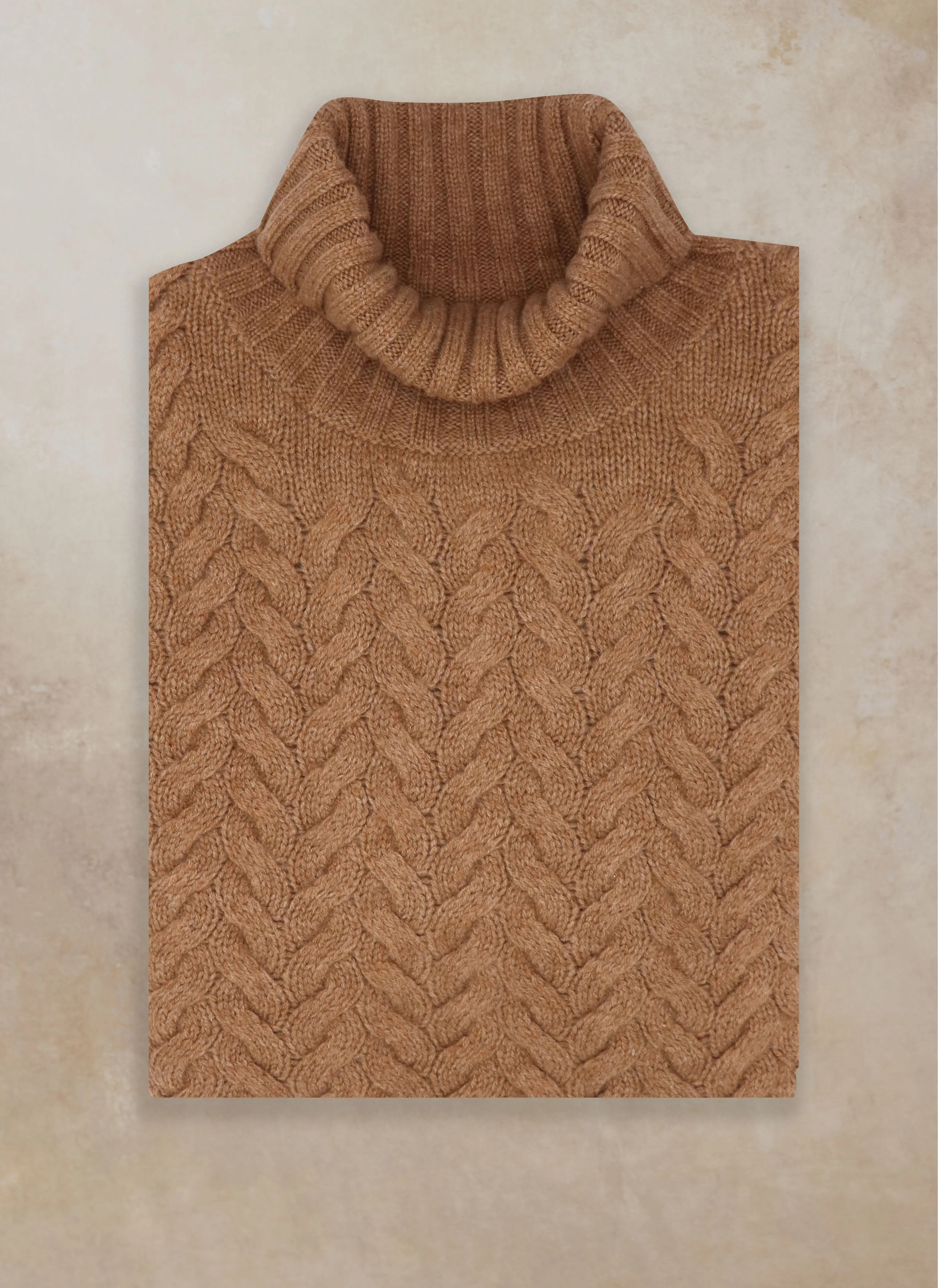 Women's Giulia Turtle Neck Cable Cashmere Sweater in Camel