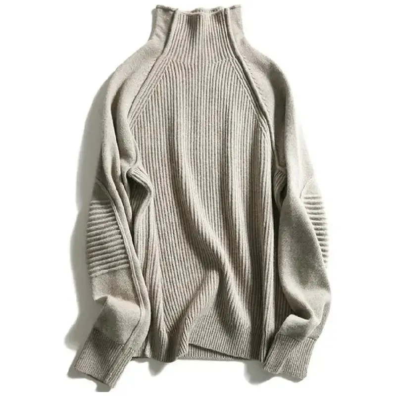 Women's Ribbed Knit Cashmere Wool Blend Turtleneck Sweater