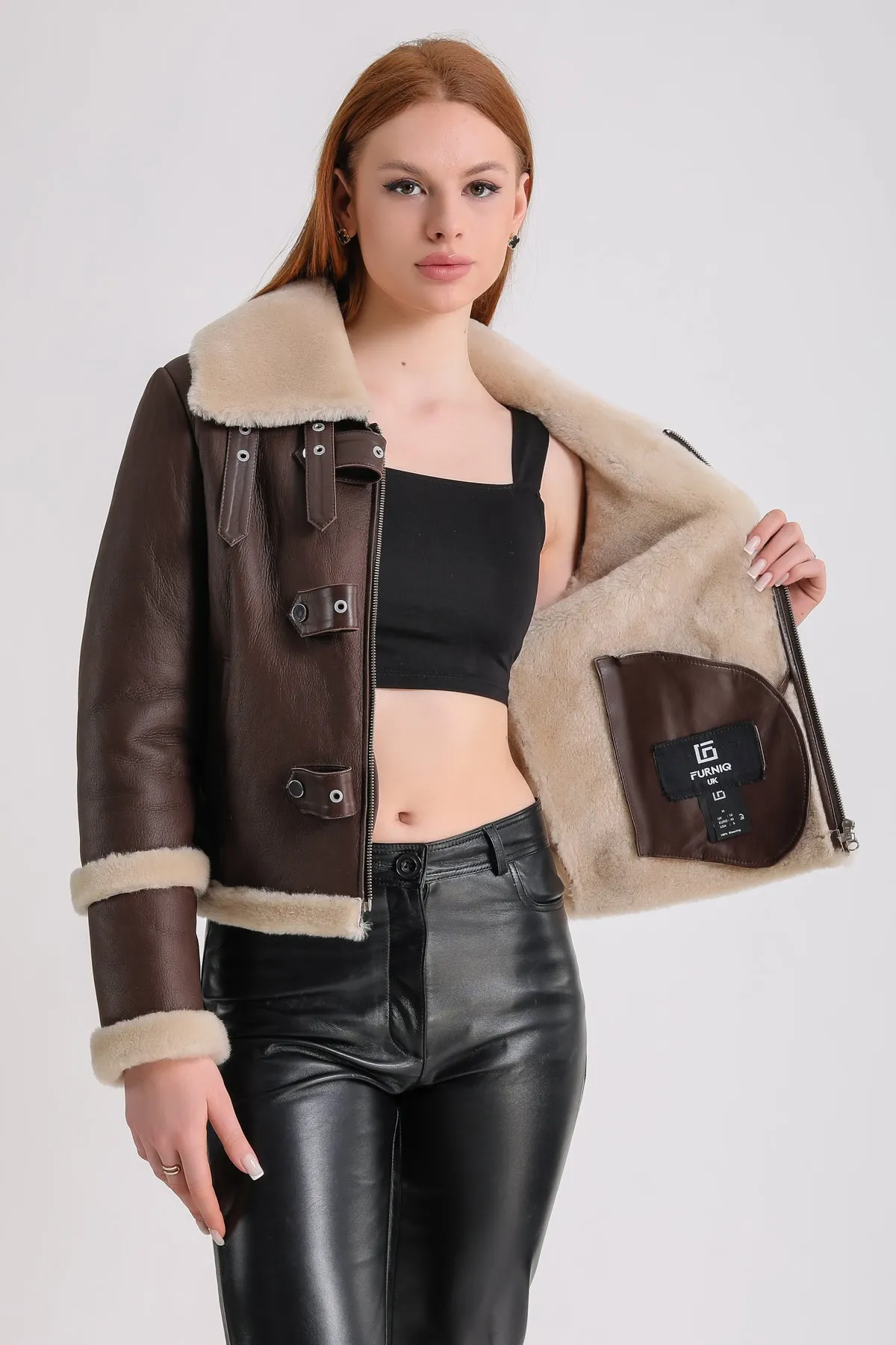 Women's Shearling Jacket, Brown