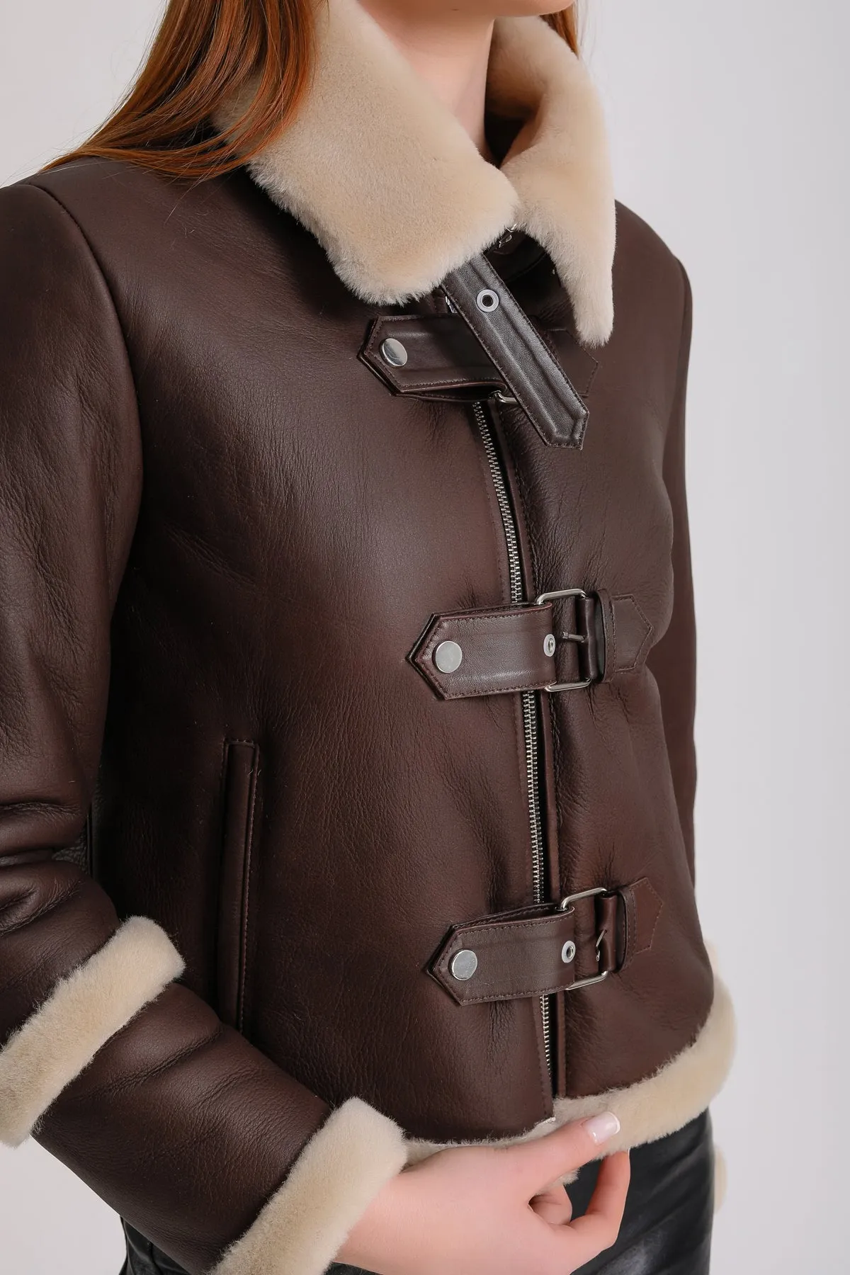 Women's Shearling Jacket, Brown