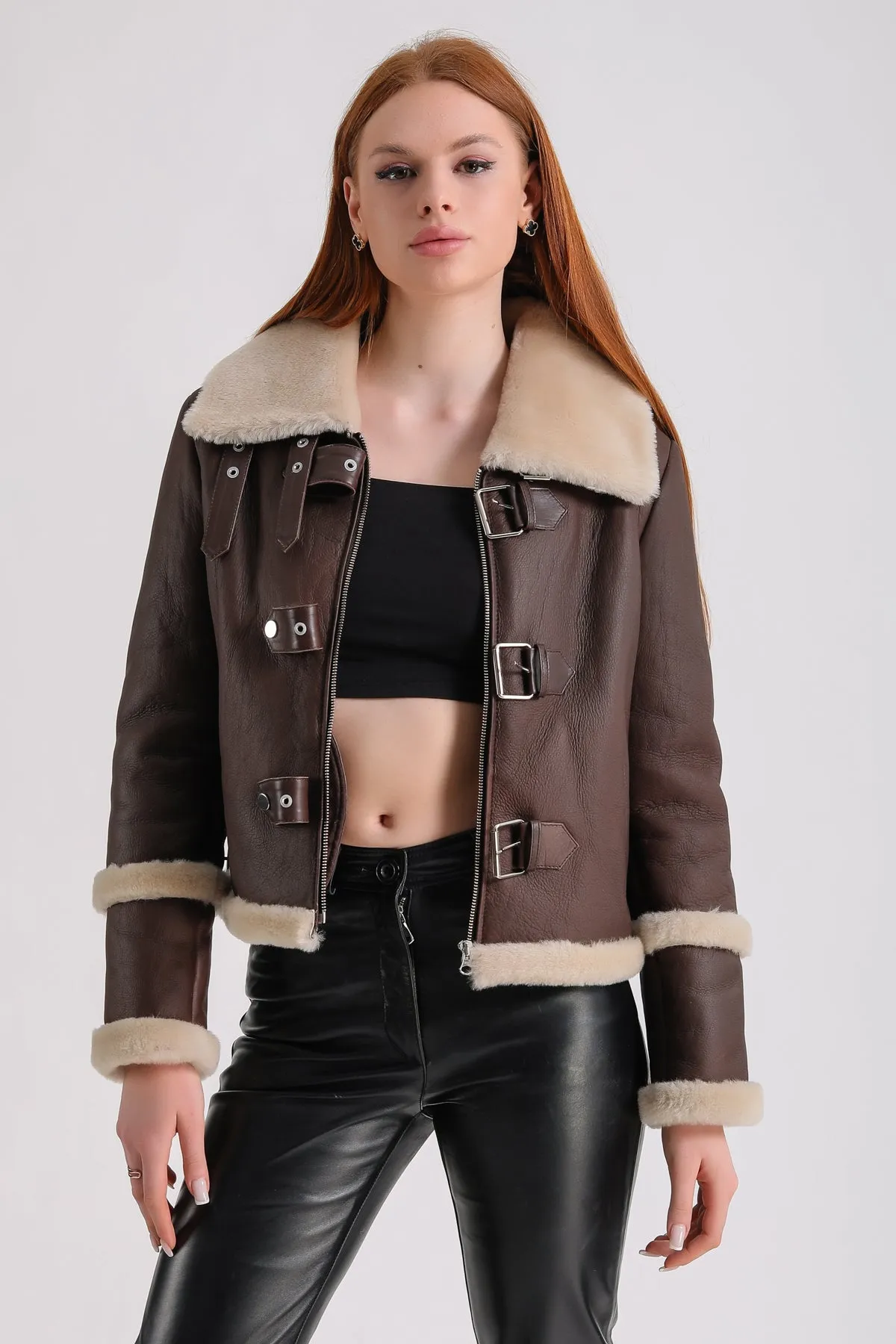 Women's Shearling Jacket, Brown