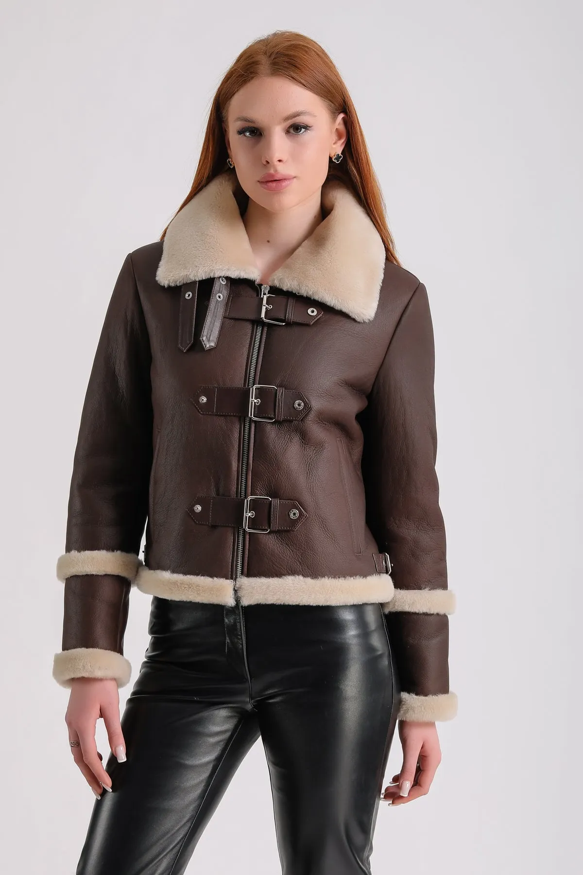 Women's Shearling Jacket, Brown