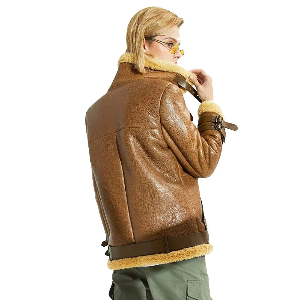 Womens Shearling Sheepskin Bomber Jacket