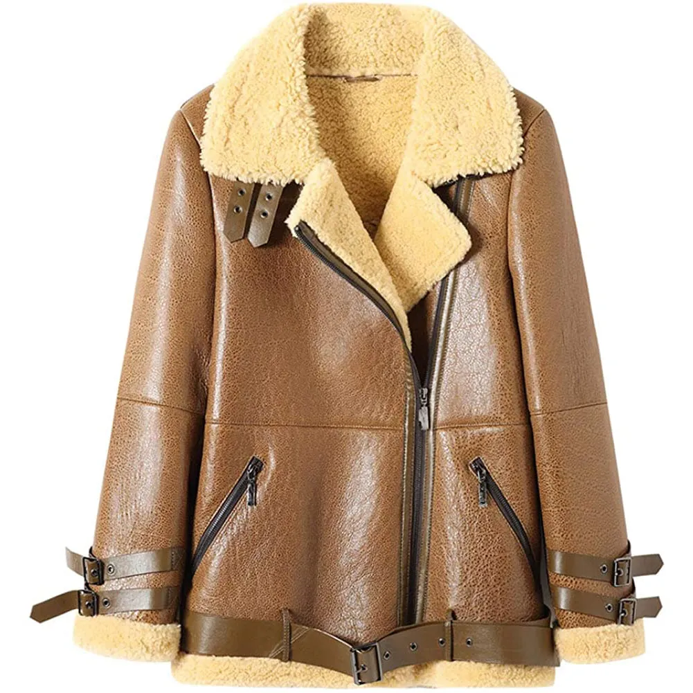 Womens Shearling Sheepskin Bomber Jacket