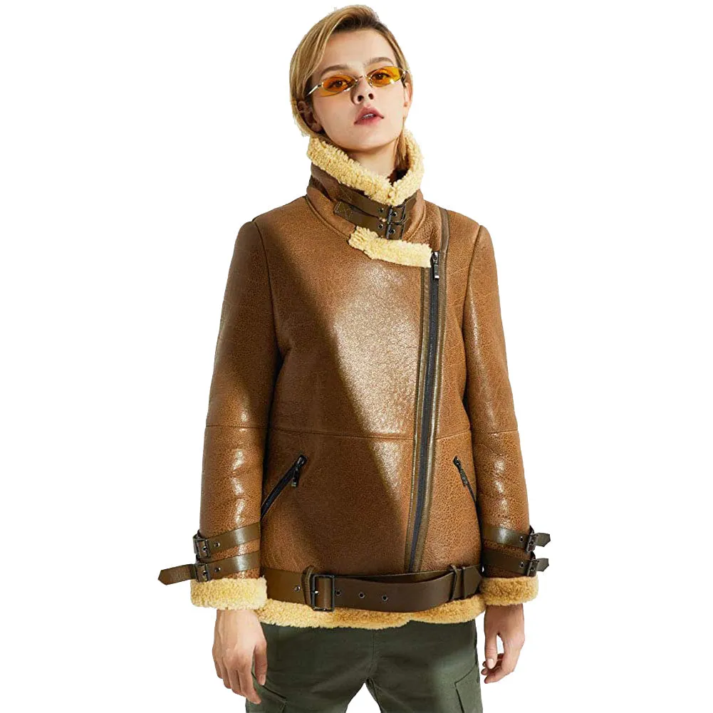 Womens Shearling Sheepskin Bomber Jacket