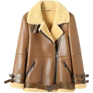 Womens Shearling Sheepskin Bomber Jacket