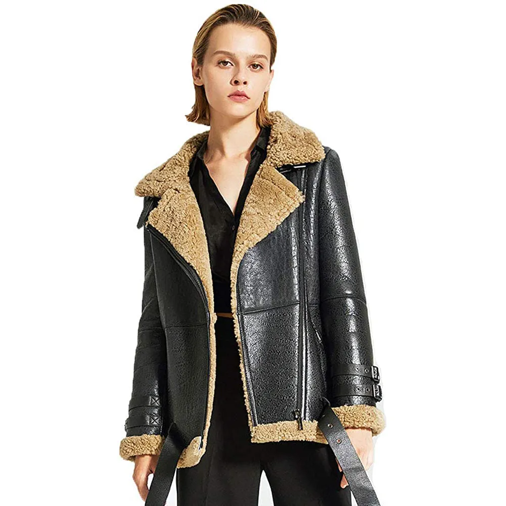 Womens Sheepskin Shearling Jacket B-3 Bomber Jacket