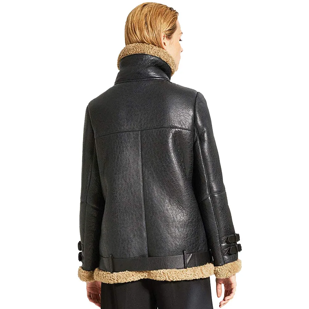 Womens Sheepskin Shearling Jacket B-3 Bomber Jacket