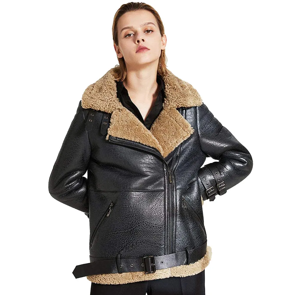 Womens Sheepskin Shearling Jacket B-3 Bomber Jacket