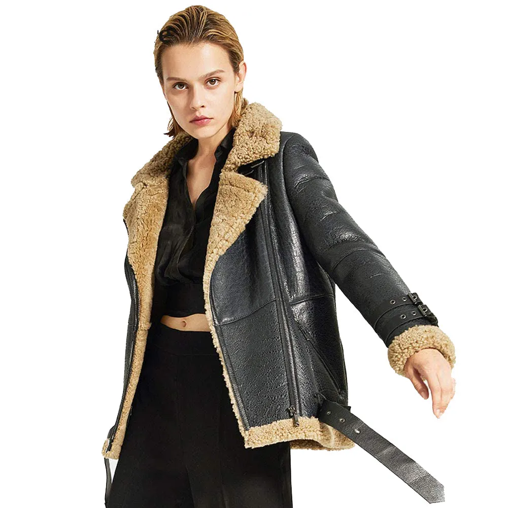 Womens Sheepskin Shearling Jacket B-3 Bomber Jacket