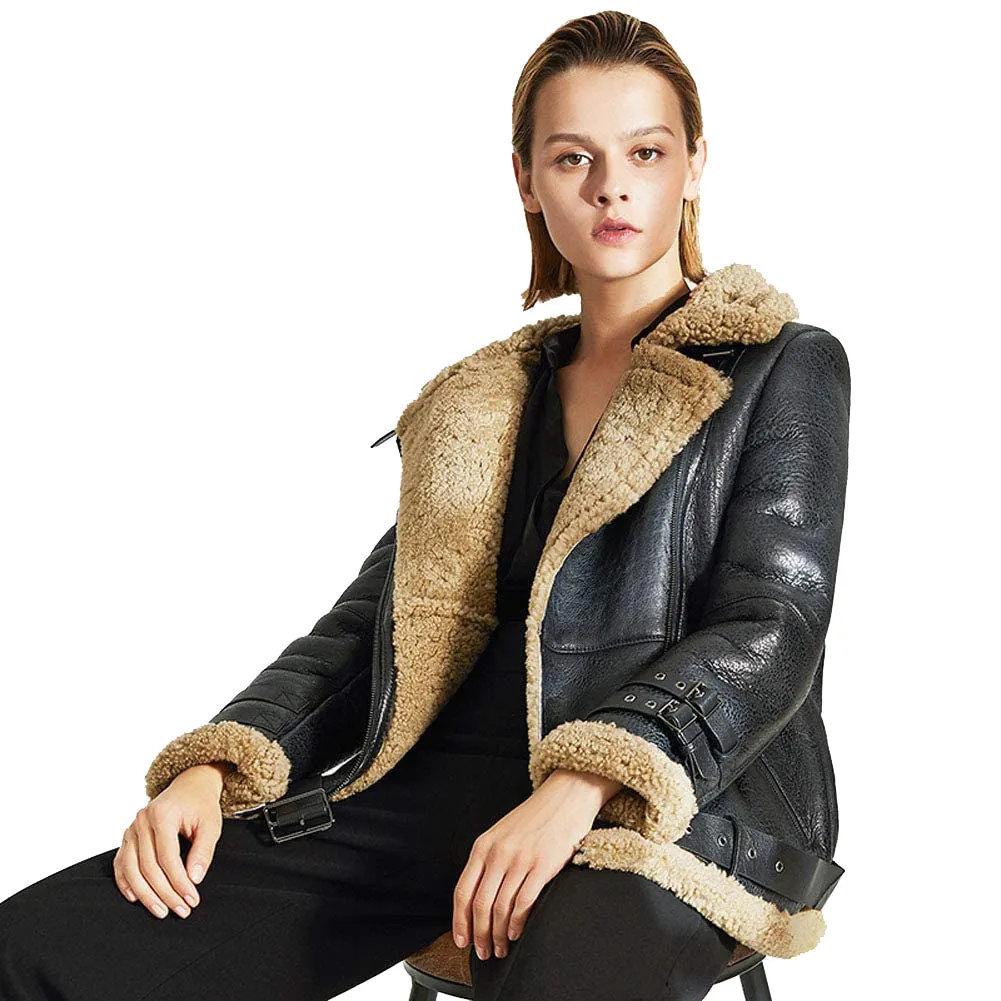 Womens Sheepskin Shearling Jacket B-3 Bomber Jacket