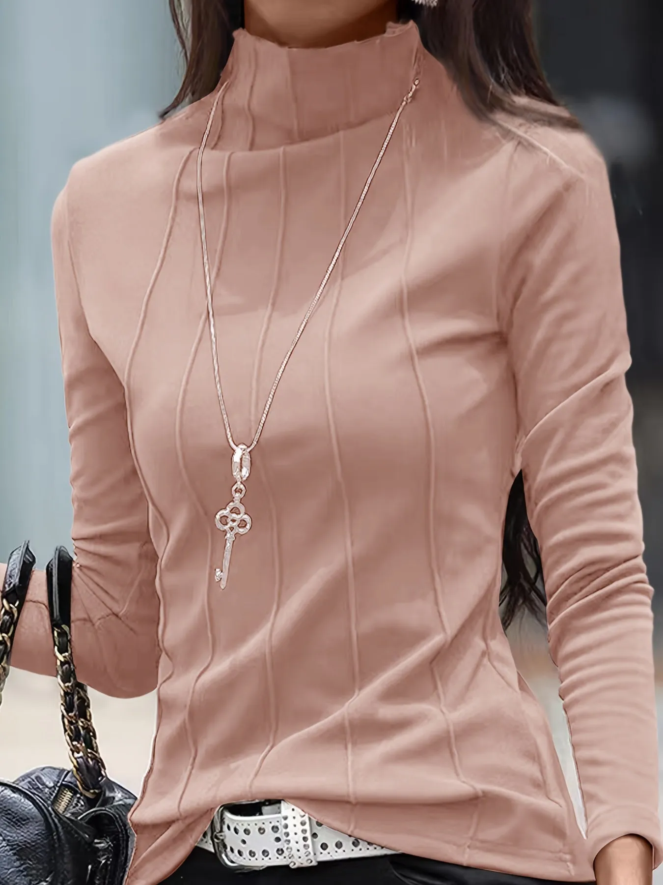 Women's Stylish Solid Colour Turtleneck Slim T-Shirt | Ideal for Autumn/Winter