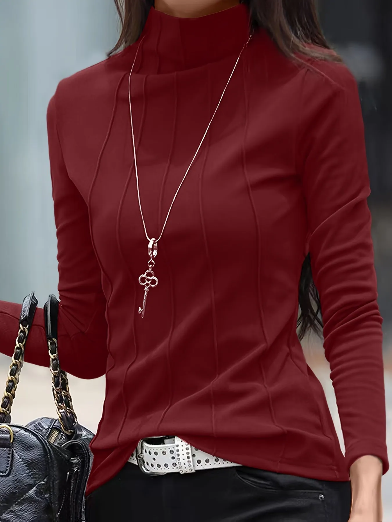 Women's Stylish Solid Colour Turtleneck Slim T-Shirt | Ideal for Autumn/Winter