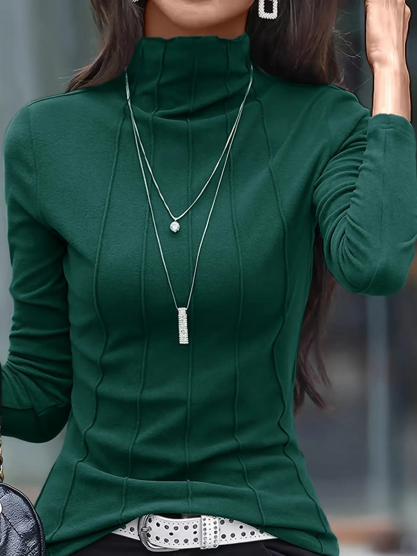 Women's Stylish Solid Colour Turtleneck Slim T-Shirt | Ideal for Autumn/Winter