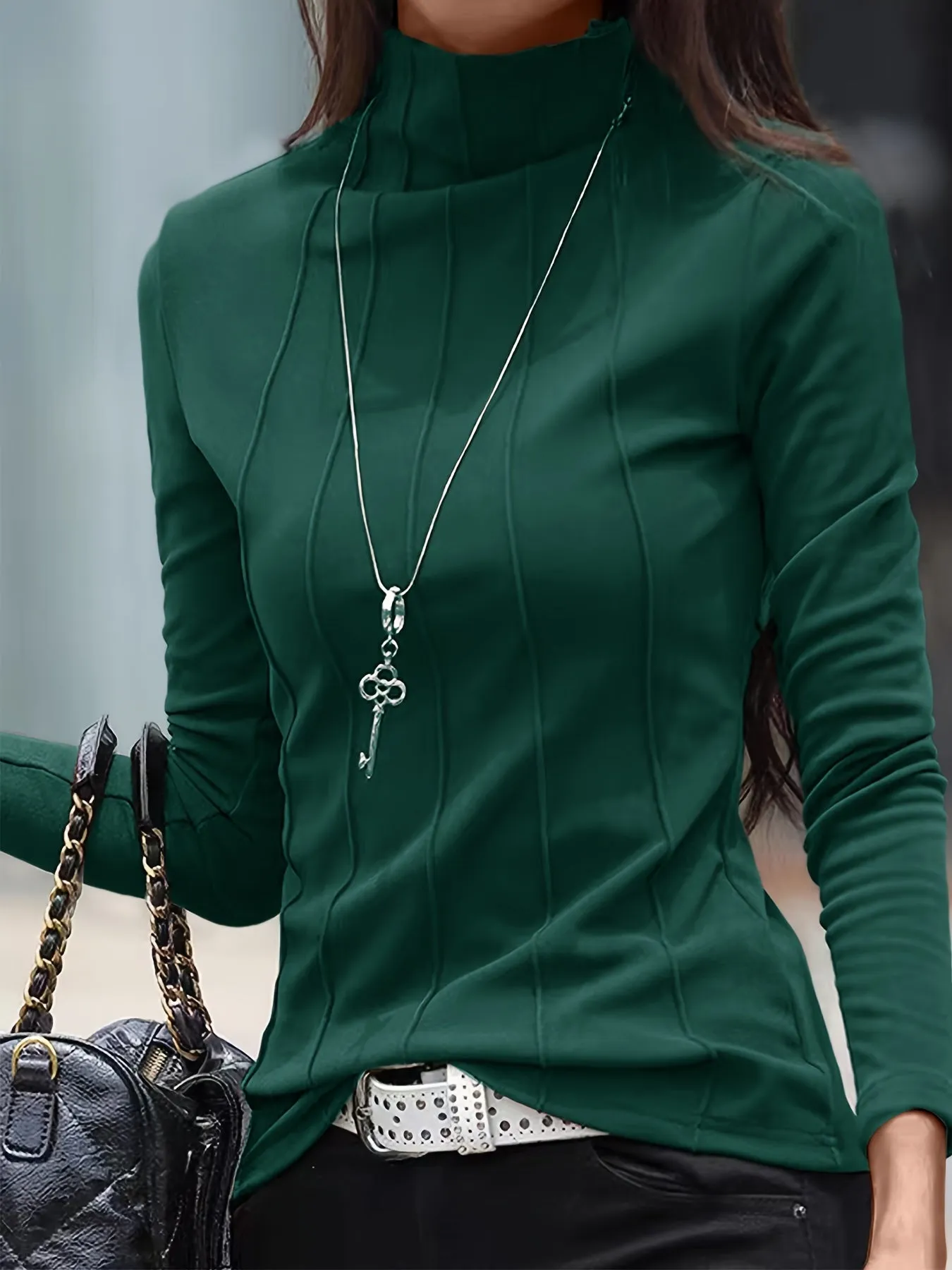 Women's Stylish Solid Colour Turtleneck Slim T-Shirt | Ideal for Autumn/Winter