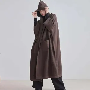 Women's Versatile Hooded Knit Wool Sweater Coat