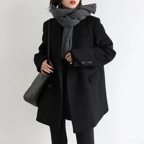 Wool Blend Coat Solid Mid Long Woolen Blazer Thick Warm Blouse