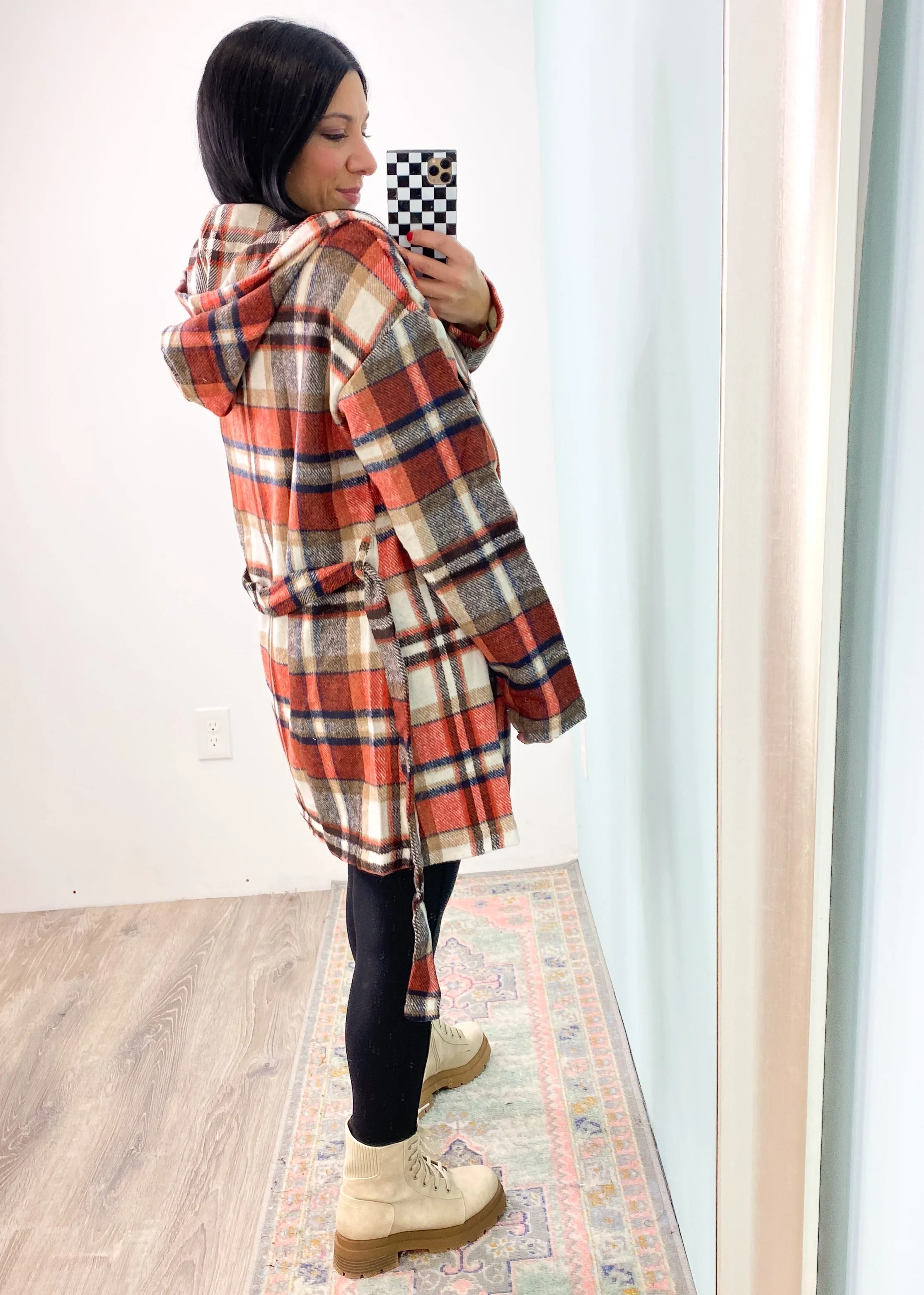 'Wrapped Up' Brushed Plaid Hooded Coatigan