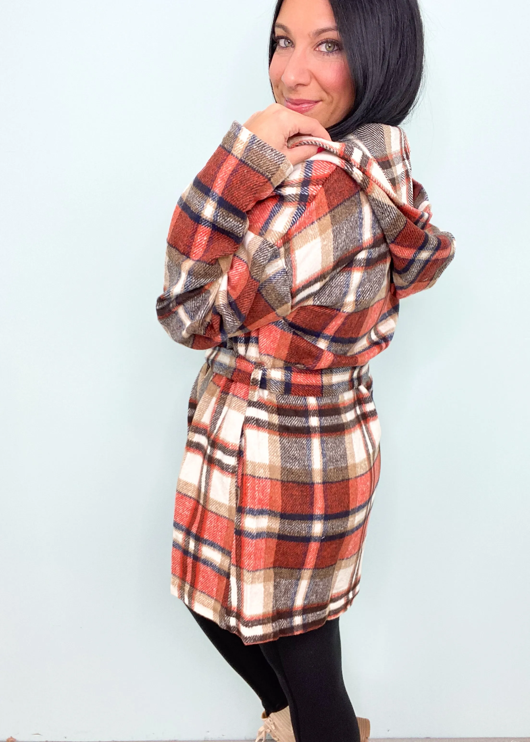 'Wrapped Up' Brushed Plaid Hooded Coatigan