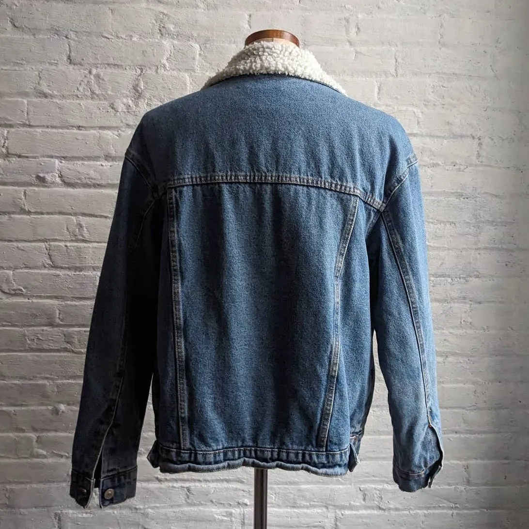 Y2K Retro Denim 70s style Distressed Sherpa Bomber Aviator Thermal Jean Jacket