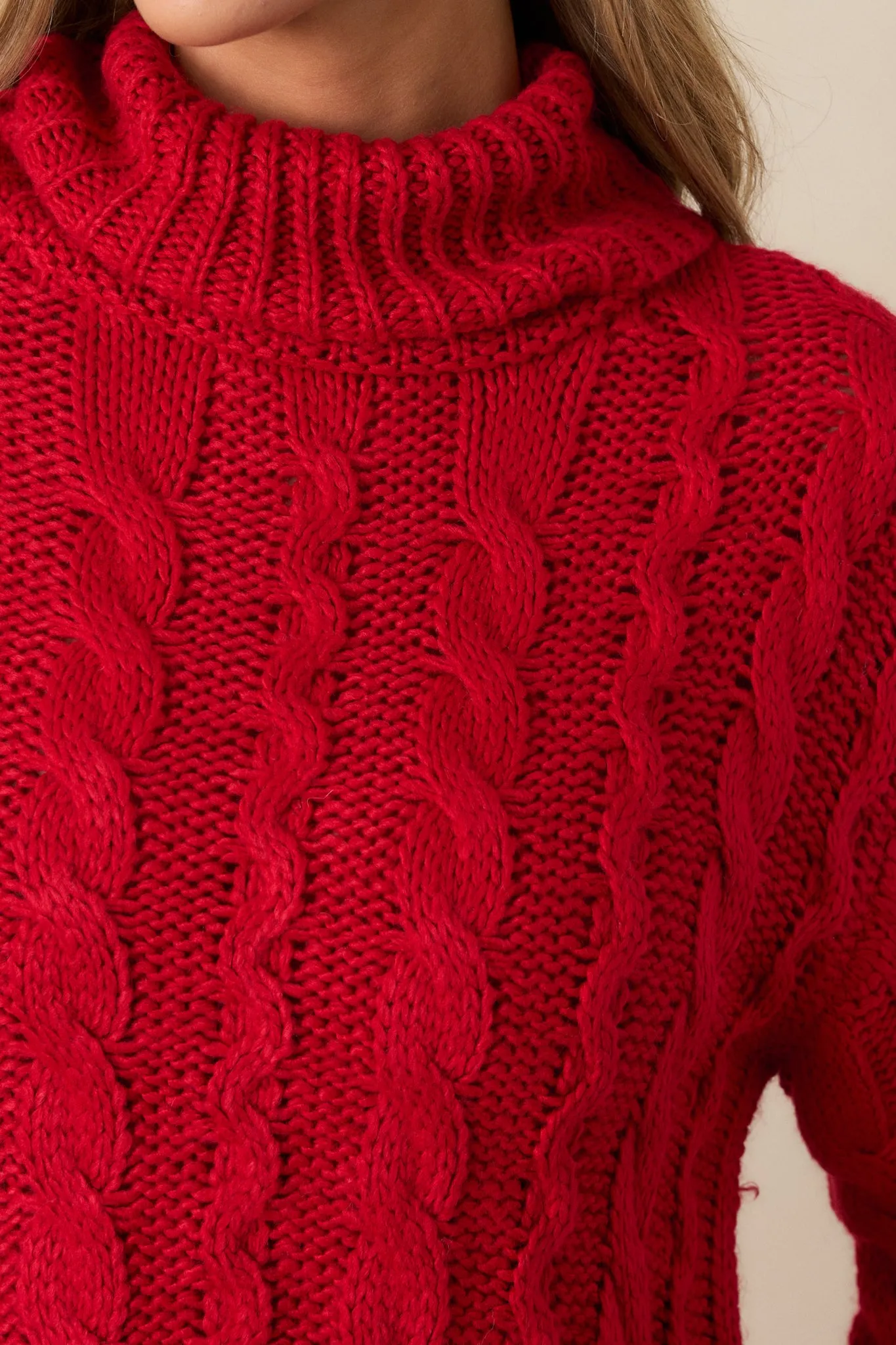 Z Supply Tied To You Red Cable Knit Turtleneck Sweater